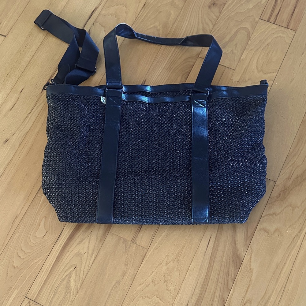 BEIS Black Woven weekender Tote with Faux Leather Trim